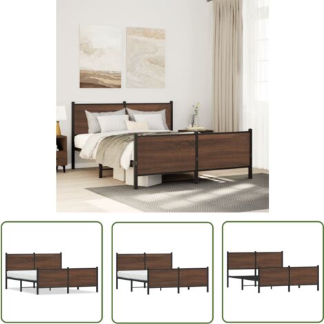 INLIFE Metallbett 100x190 Cm - Braun Eichenoptik Ohne Matratze