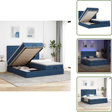 vidaXL Ottoman-Bett mit Matratzen & LEDs Blau 180x200 cm Stoff