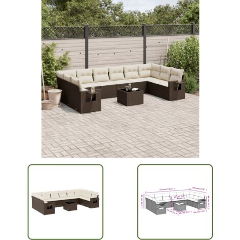 vidaXL 11-tlg. Garten-Sofagarnitur mit Kissen Braun Poly Rattan (1/3)