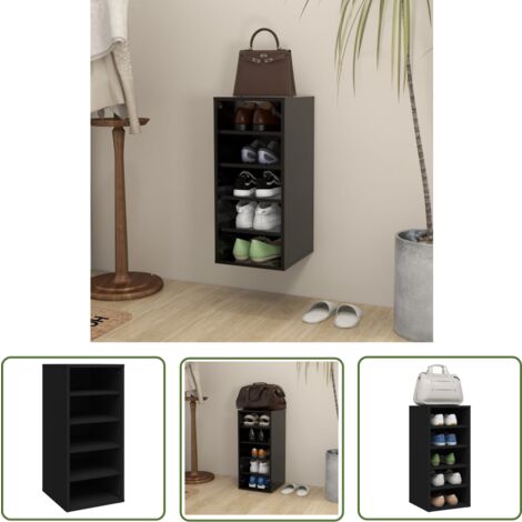 The Living Store Schuhschrank Schwarz 31,5x35x70 cm Holzwerkstoff - Schuhschrank - Schuhregal - Garderobe - Einbauschrank - Aufbewahrungsbox (1/5)