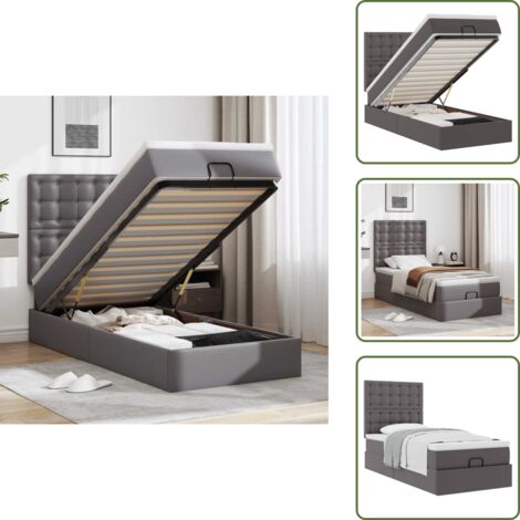 vidaXL Ottoman-Bett mit Matratze Grau 90x200 cm Kunstleder
