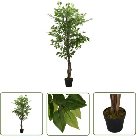 Künstlicher Ficusbaum 110 Cm - Kunstpflanze Mit Naturholzstamm Für Wohnzimmer Deko