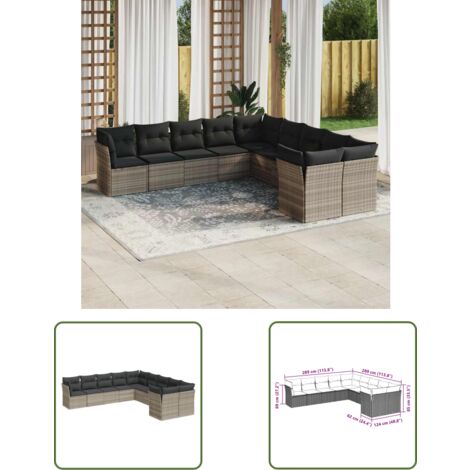 vidaXL 10-tlg. Garten-Sofagarnitur mit Kissen Hellgrau Poly Rattan (1/3)