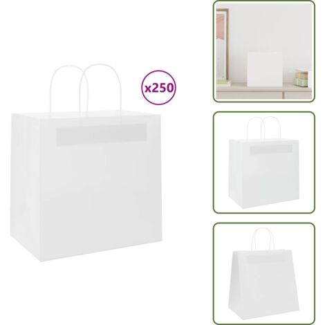 250 Stück Weiße Papiertragetaschen – 32+21,5x27 Cm, 80 G/m², Für Kuchen & Geschenke