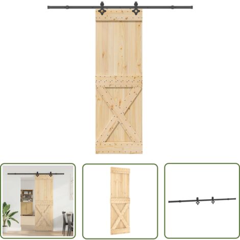 VidaXL Schiebetür 70x210cm Massivholz Kiefer - Mit Beschlag Schwarz