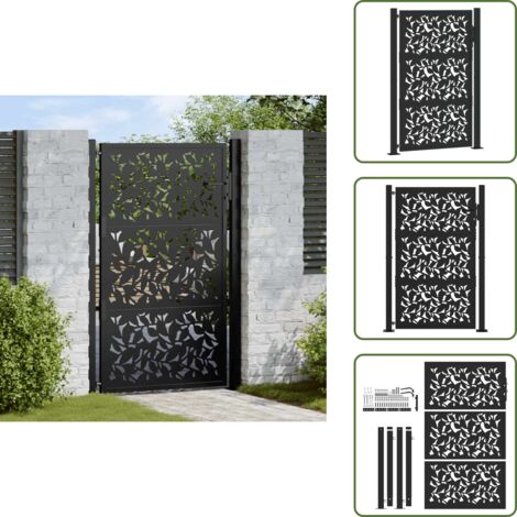 JUDYY Gartentor Anthrazit 105x155 Cm - Elegantes Gartentor Mit Gras-Design