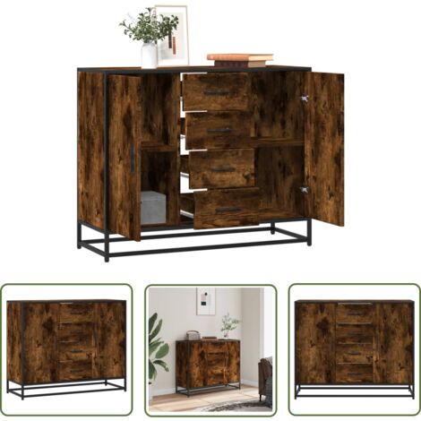 Sideboard Räuchereiche 90x34x80 Cm – Stylischer Stauraum Mit Metallbeinen & 2 Türen