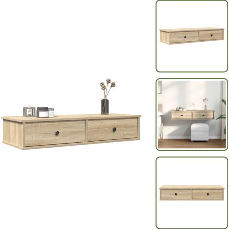 Wandschap met lades 100x37,5x19 cm bewerkt hout oud houtkleurig