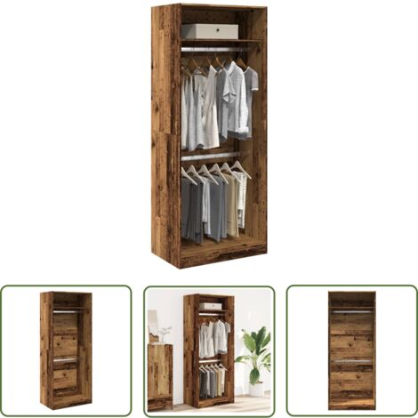Emmtore Kleiderschrank Altholz-Optik - 80x52x180 Cm Mit Schubladen & Kleiderstange