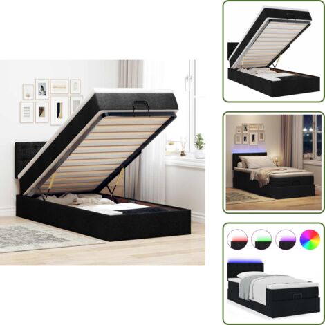 vidaXL Ottomane Bett mit Matratze & LEDs Schwarz 80x200 cm Stoff