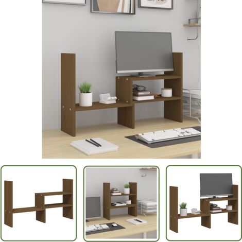 NutriEss Monitorständer Holz - Höhenverstellbarer Schreibtisch Organizer Für Homeoffice