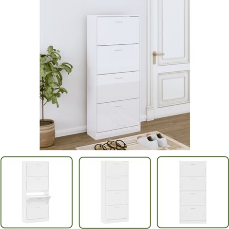 The Living Store Schuhschrank Hochglanz-Weiß 63x24x147 cm Holzwerkstoff - Schuhschrank - Schrank - Garderobe - Aufbewahrung - Organisation (1/5)