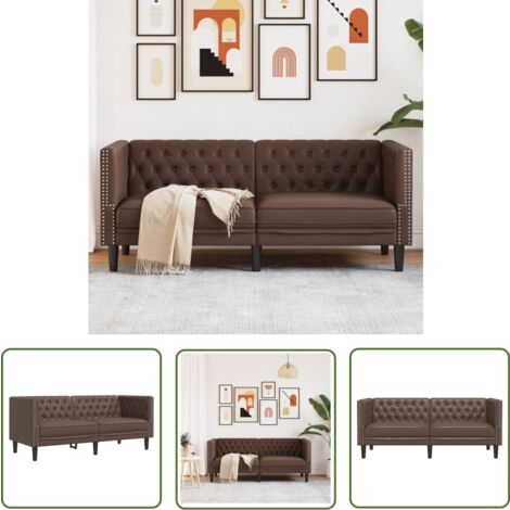 vidaXL Chesterfield-Sofa 2-Sitzer Braun Kunstleder (1/5)