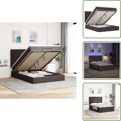 vidaXL Ottoman-Bett mit Matratze & LEDs Dunkelbraun 140x190 cm Stoff