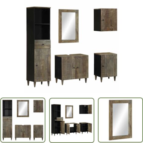 VidaXL Badmöbel-Set 5-tlg. Schwarz Massivholz Mango - Badezimmer Komplettset