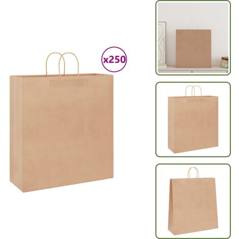 250 Starke Papiertragetaschen Braun Mit Henkel – Wiederverwendbar, Recycelbar, Perfekt Für Markt, To Go & Mehr (32+17 X 27 Cm)