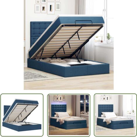 vidaXL Ottoman-Bett mit Matratze & LEDs Blau 120x200 cm Stoff