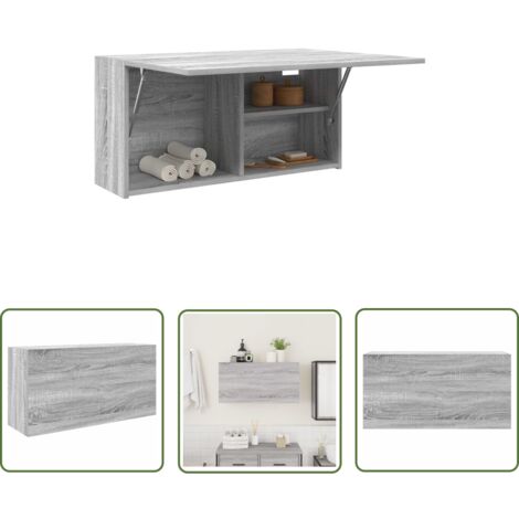Badezimmer Aufbewahrung ACAGALA Hängeschrank Bad 100x32.5x35 Cm - Klappbarer Wandschrank Mit Wäscheständer Grau Sonoma Bad Hängeschrank