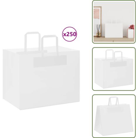 250 Stück Weiße Papiertragetaschen – 32+21,5x27 Cm, 80 G/m², Für Kuchen & Geschenke