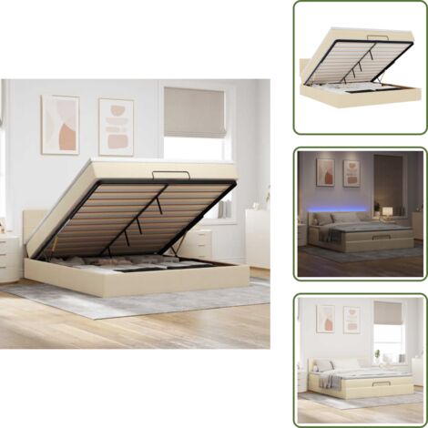 vidaXL Ottomane Bett mit Matratze & LEDs Creme 180x200 cm Stoff