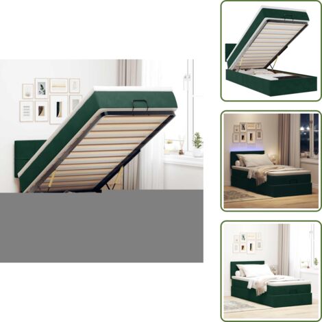 vidaXL Ottomane Bett mit Matratze & LEDs Dunkelgrün 80x200 cm Samt