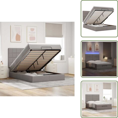 vidaXL Ottoman-Bett mit Matratze & LEDs Taupe 140x200 cm Stoff