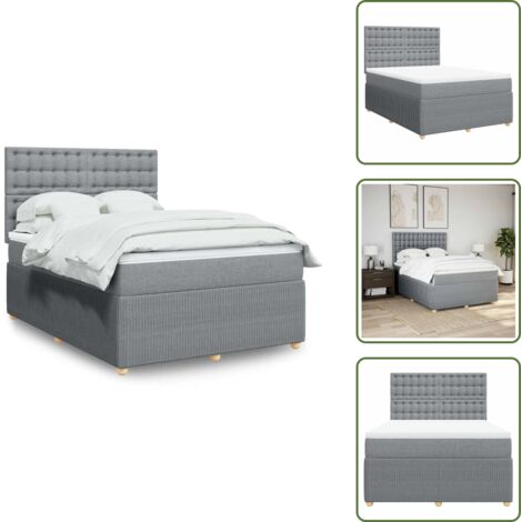 KOIECETA Boxspringbett 140x200cm Hellgrau - Mit Matratze & Kopfteil