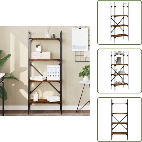 Bücherregal 4 Fächer Räuchereiche 56x31,5x138,5cm Holzwerkstoff - Buche Regal - Bücherregal - Wohnraum Dekoration - Regal Holz - Regal Metall (1/5)
