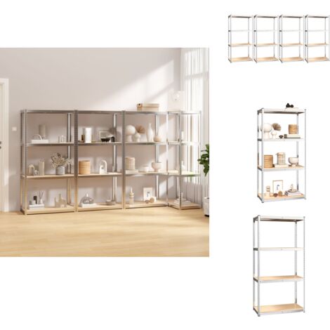 Regale mit 4 Böden 4 Stk. Silbern Stahl & Holzwerkstoff - Lagerregal ...