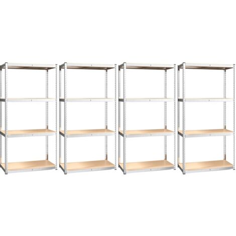 Regale mit 4 Böden 4 Stk. Silbern Stahl & Holzwerkstoff - Lagerregal ...