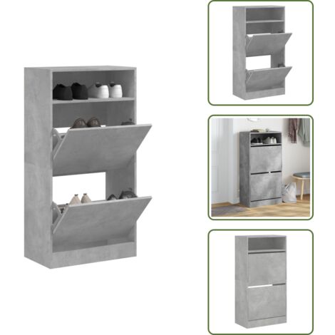 Schuhschrank Betongrau 60x34x116 cm Holzwerkstoff - Schuhschrank - Schrank Für Schuhe - Schuhregal - Garderobe - Flurmöbel (1/5)