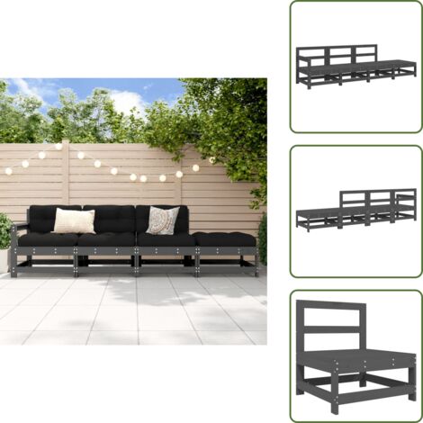 4-tlg. Garten-Lounge-Set Grau Massivholz Kiefer - Gartenmöbel - Loungeset - Gartenloungesessel - Rattan Möbel - Kiefernholzmöbel (1/5)