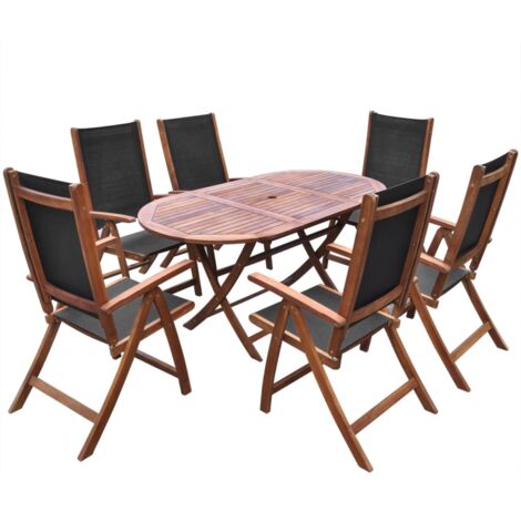 9-tlg. Garten-Essgruppe mit Auflagen Massivholz Akazie - Gartengruppe - Gartenmöbelset - Esszimmergarnitur - Holztisch - Holzklappstühle