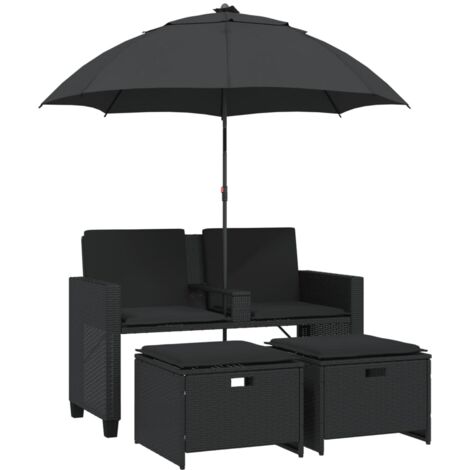 VidaXL Gartensofa 2-Sitzer - Schwarz Poly Rattan Mit Kissen & Tisch