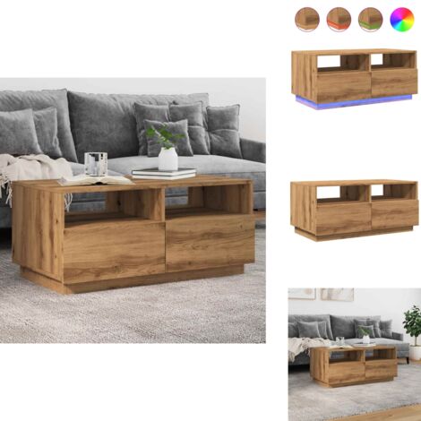 Couchtisch Aus Artisan-Eiche Mit Regal – 90x50x40 Cm, Rechteckig, Massiv, Moderner Wohnzimmertisch
