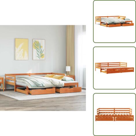 Tagesbett Ausziehbar mit Schubladen 90x200 cm Massivholz Kiefer - Ausziehbares Tagesbett - Ausziehbare Tagesbetten - Tagesbett Ausziehbar - Tagesbetten Ausziehbar