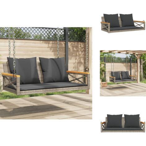 The Living Store Hängebank mit Kissen Grau 109x62x40 cm Poly Rattan - Schaukelbank