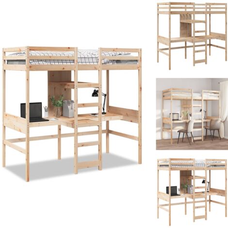 Bladez Hochbett 90x200 Cm Mit Schreibtisch Und Schubladen - Etagenbett Aus Massivholz, Weiß, Ohne Matratze, Für Kinderzimmer