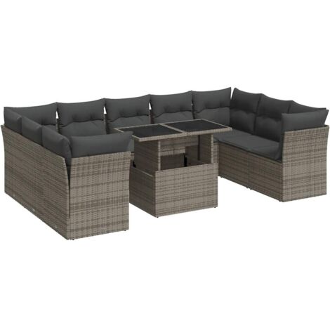 VidaXL Garten Sofa Garnitur 10-tlg. Mit Kissen - Beige Poly Rattan | Modulares Loungeset Mit Tisch