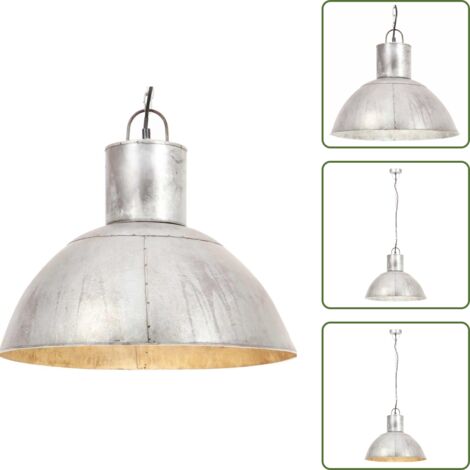 VidaXL Hängelampe Industriestil – Pendelleuchte Mit Mangoholz-Akzent, E27, 25W, Silber – Für Wohnzimmer & Esszimmer