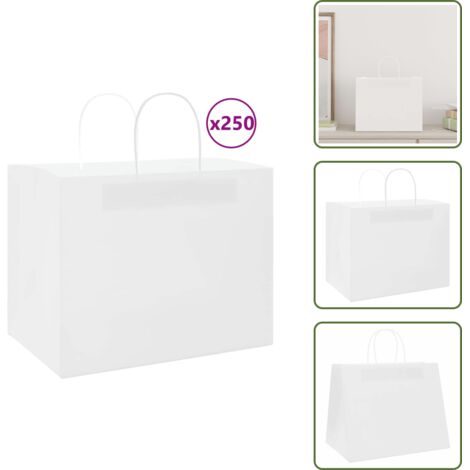 250 Stück Weiße Papiertragetaschen – 32+21,5x27 Cm, 80 G/m², Für Kuchen & Geschenke