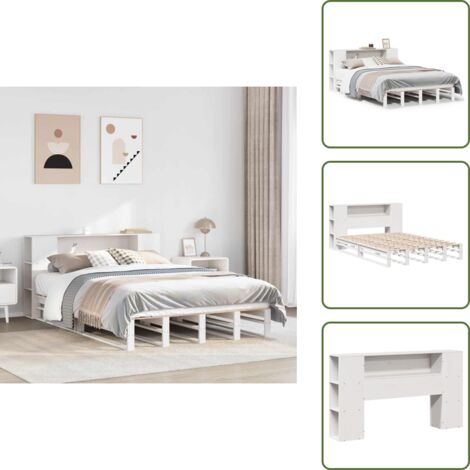 VidaXL Massivholzbett 120x200cm - Kopfteil Mit Bücherregal Kiefer Weiß