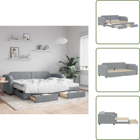 Tagesbett Ausziehbar Mit Schubladen Hellgrau 100x200 Cm Stoff tagesbett-ausziehbar-mit-schubladen-hellgrau-100x200-cm-stoff