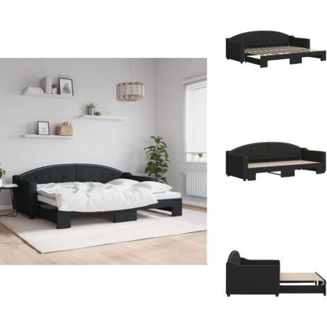 Tagesbett Ausziehbar Schwarz 80x200 cm Stoff - Schlafsofa - Doppelbett - Gästebett - Ausziehbares Bett - Wohnzimmer Möbel