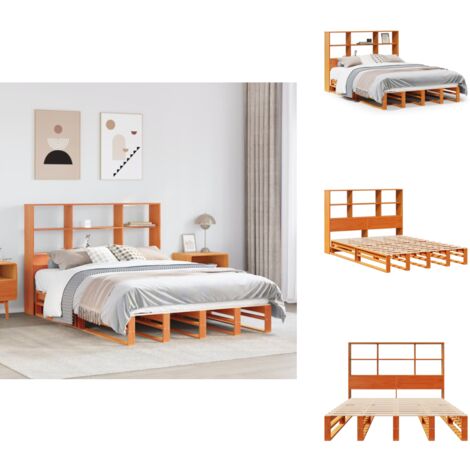 VidaXL Massivholzbett 120x200cm - Kopfteil Mit Bücherregal Kiefer Weiß