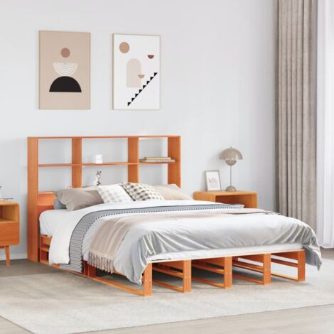 Massivholzbett mit Regal ohne Matratze Wachsbraun 160x200 cm