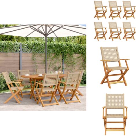 Gartenstühle 6 Stk. Klappbar Beige Poly Rattan & Massivholz - Klappstuhl - Gartenstuhl - Outdoor Möbel - Esszimmerstuhl - Terrassentisch (1/5)