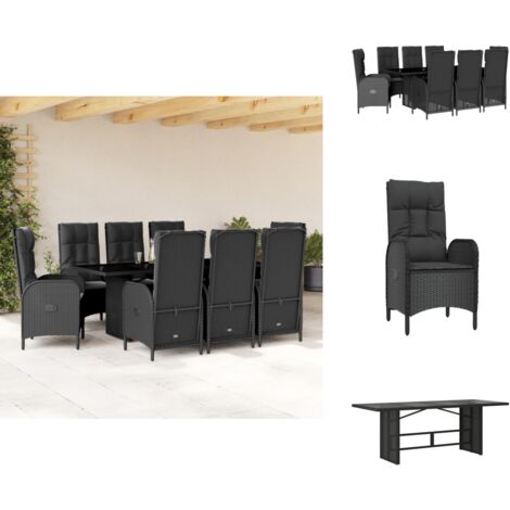 9-tlg. Garten-Essgruppe mit Kissen Schwarz Poly Rattan - Garten Möbel - Gartenset - Esstisch - Outdoor Küche - Lounge Set