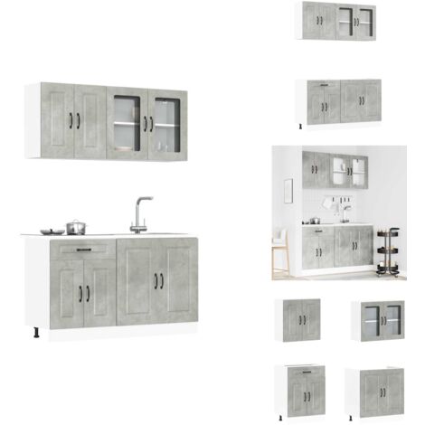 Massbinet 8-tlg. Küchenschrank-Set Kalmar - Betongrau Moderner Küchenblock