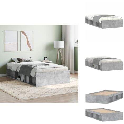 Bettrahmen Beton Grau 90 x 190 cm Massives Kiefernholz
